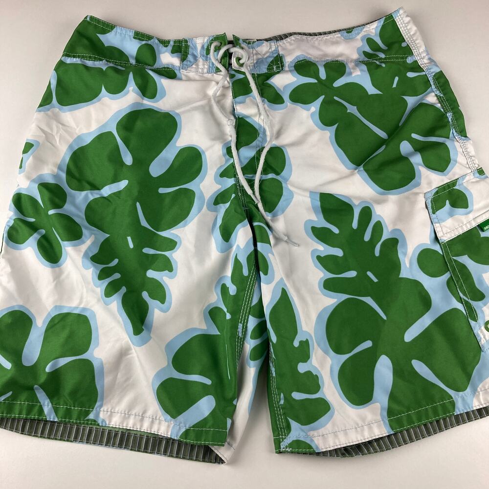 Mossimo Y2K Board Shorts Mens 36 Green Blue Tropical Floral Swim Trunks